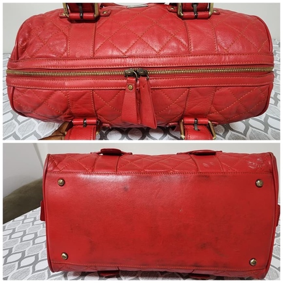 Authentic MCM Quilted Boston Leather Bag Red - Picture 7 of 14